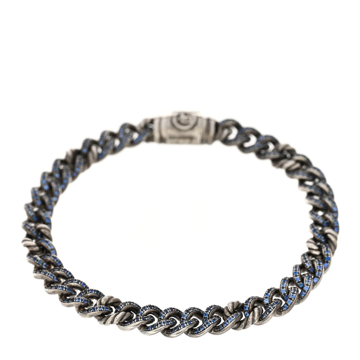 Sterling Silver Blue Sapphire Petite Pave Curb Link Bracelet