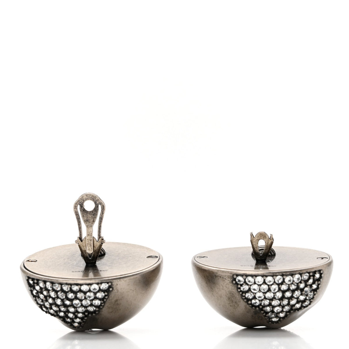 Brass Crystal Oversized Ball Clip On Earrings Silver