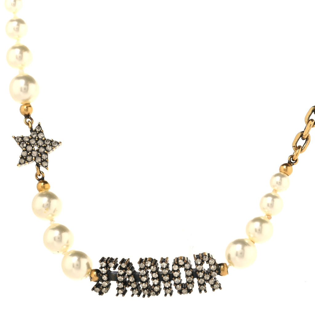 Metal Pearl Crystal J'Adior Choker Necklace Antique Gold