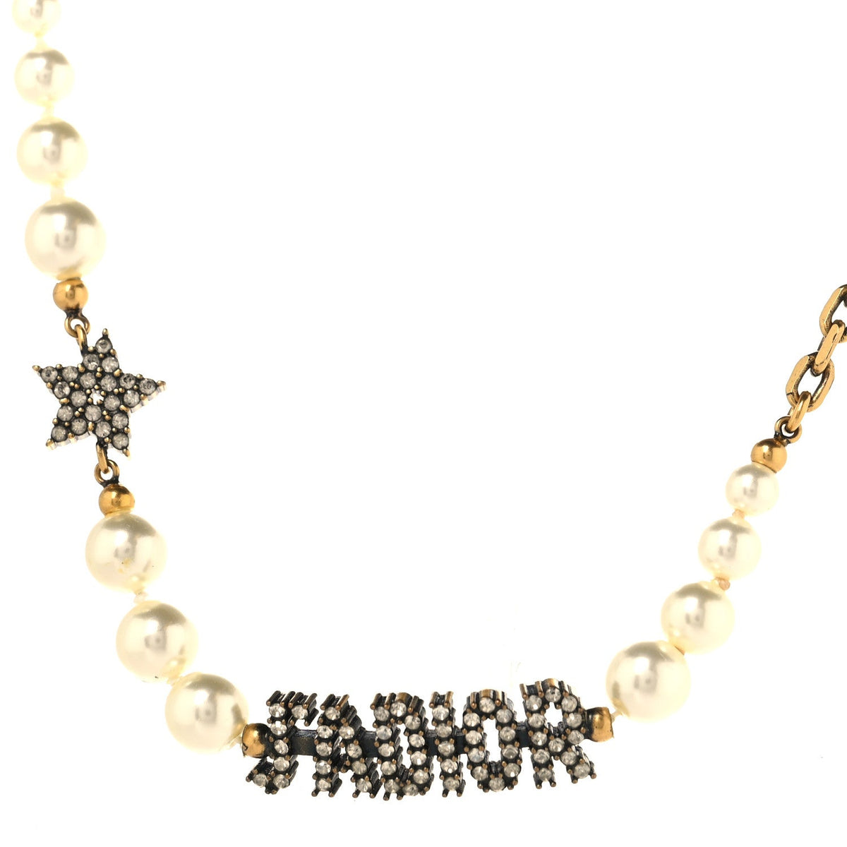 Metal Pearl Crystal J'Adior Choker Necklace Antique Gold