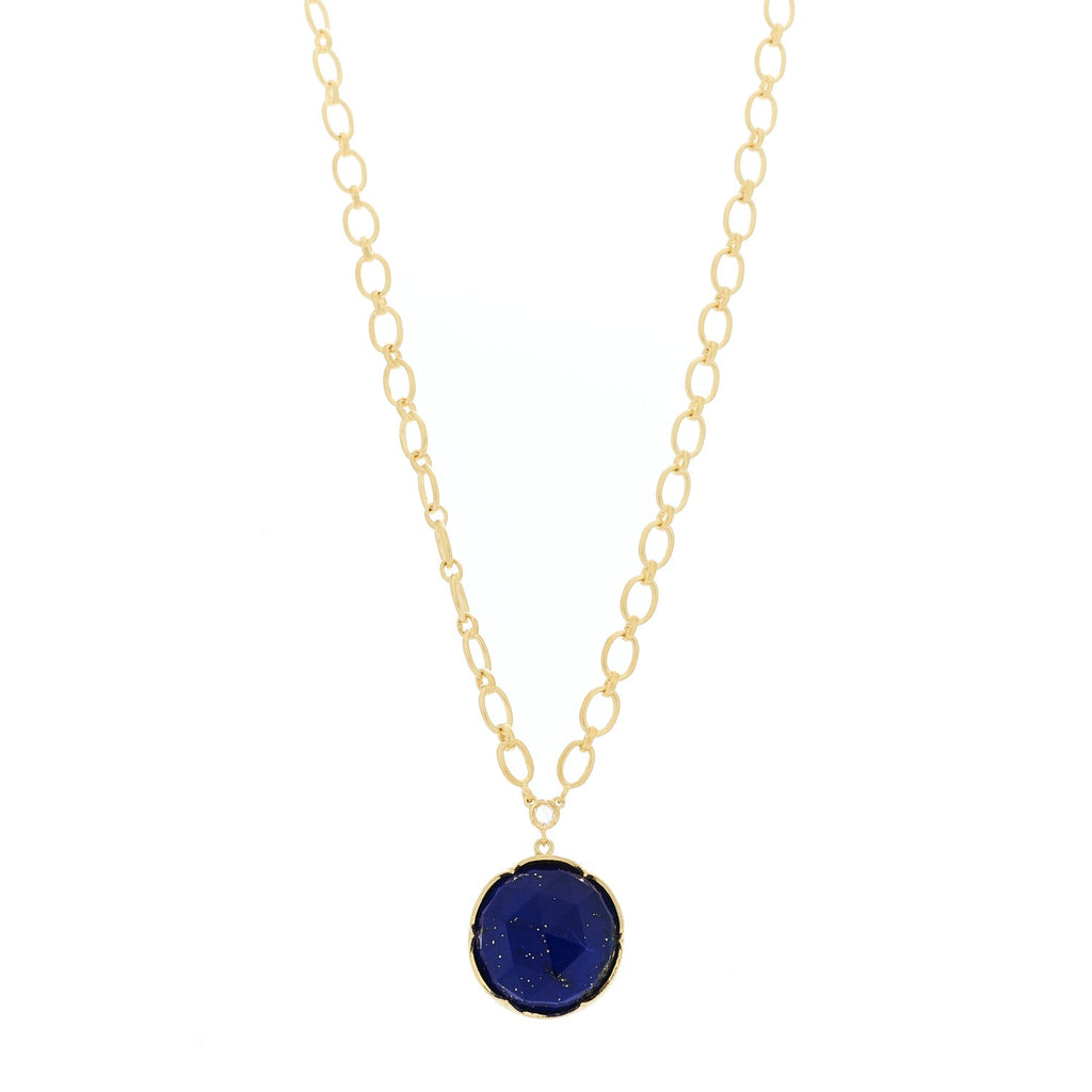 18K Yellow Gold Diamond Lapis Lazuli Oval Link Large Pendant Necklace