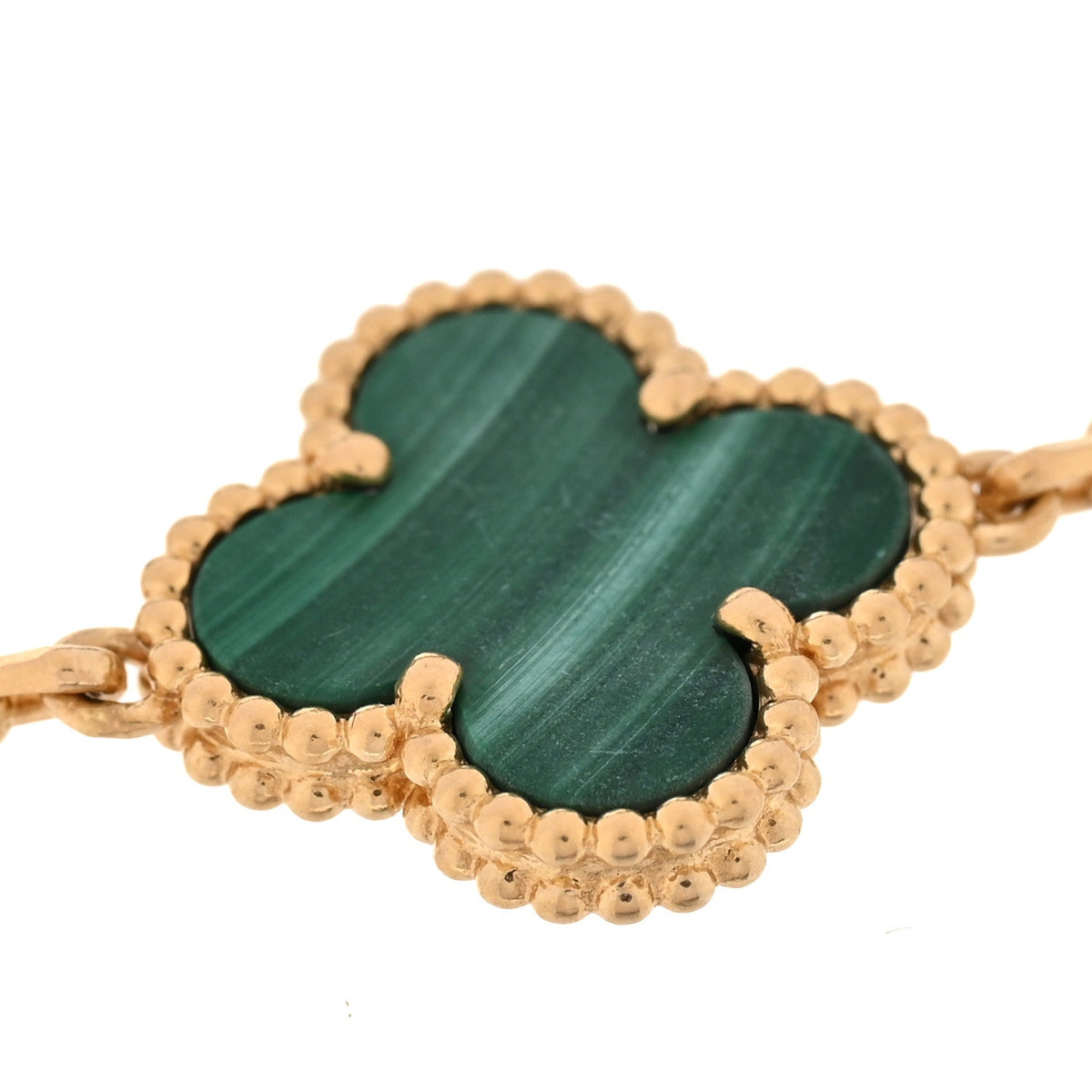 18K Yellow Gold Malachite 5 Motifs Vintage Alhambra Bracelet
