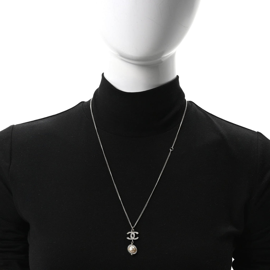 Crystal Pearl CC Lace Camellia Necklace  Gold