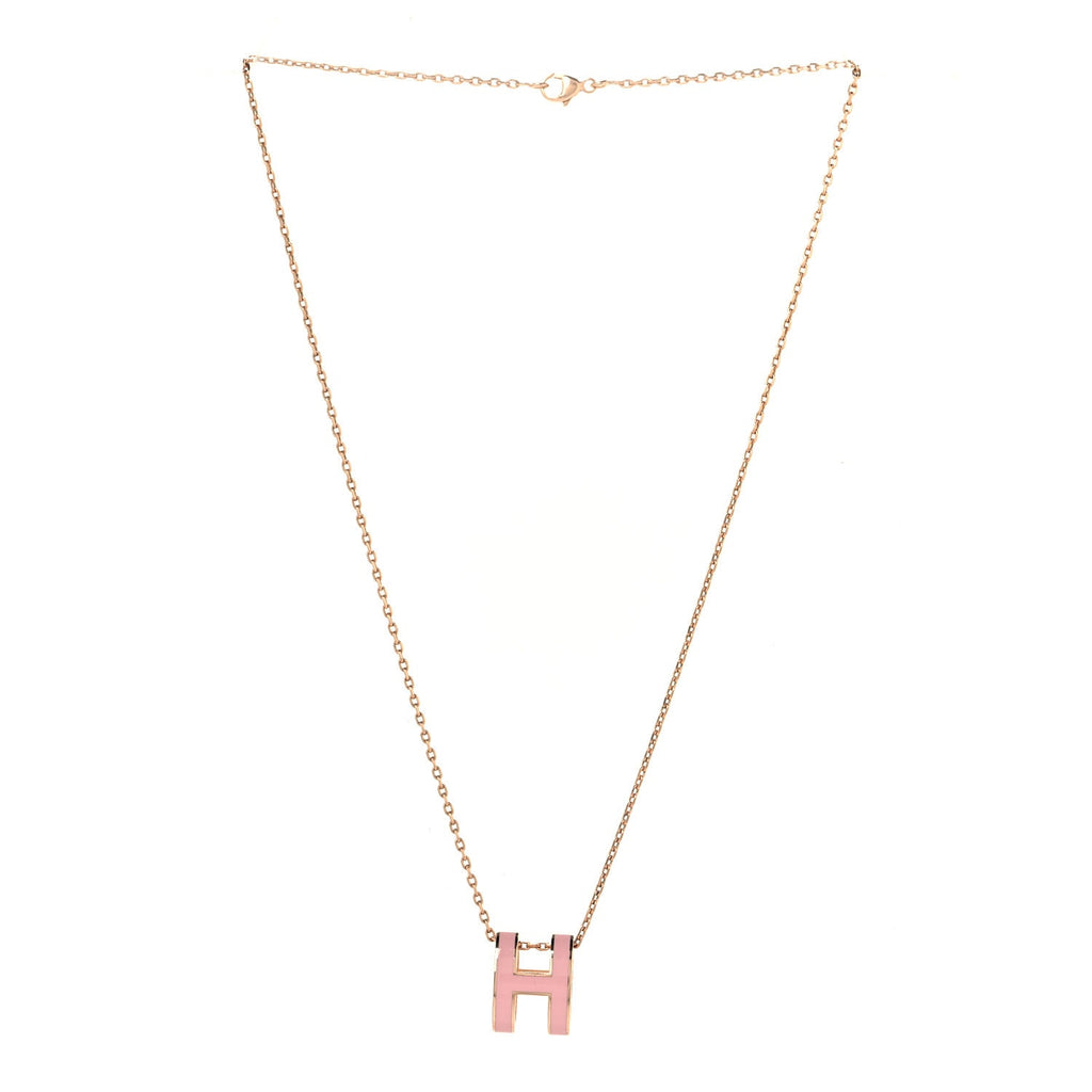Lacquered Gold Pop H Pendant Necklace Rose Dragee