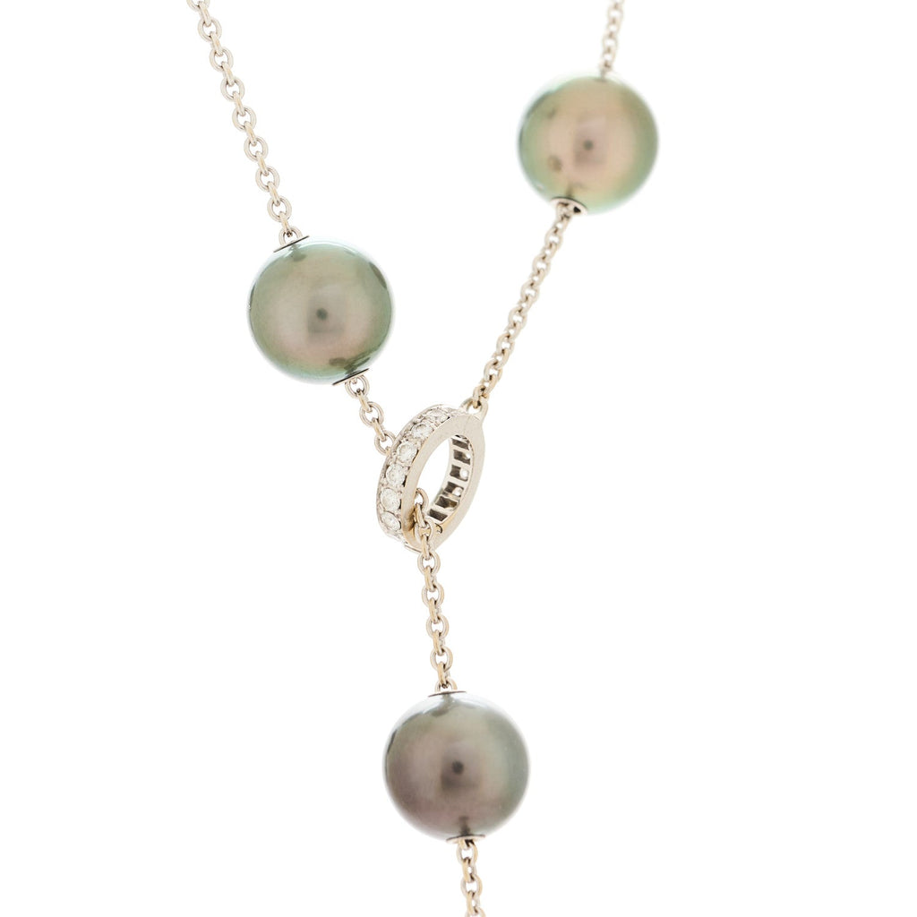 18K White Gold Diamond Black South Sea Pearl 10mm Pearls In Motion Necklace