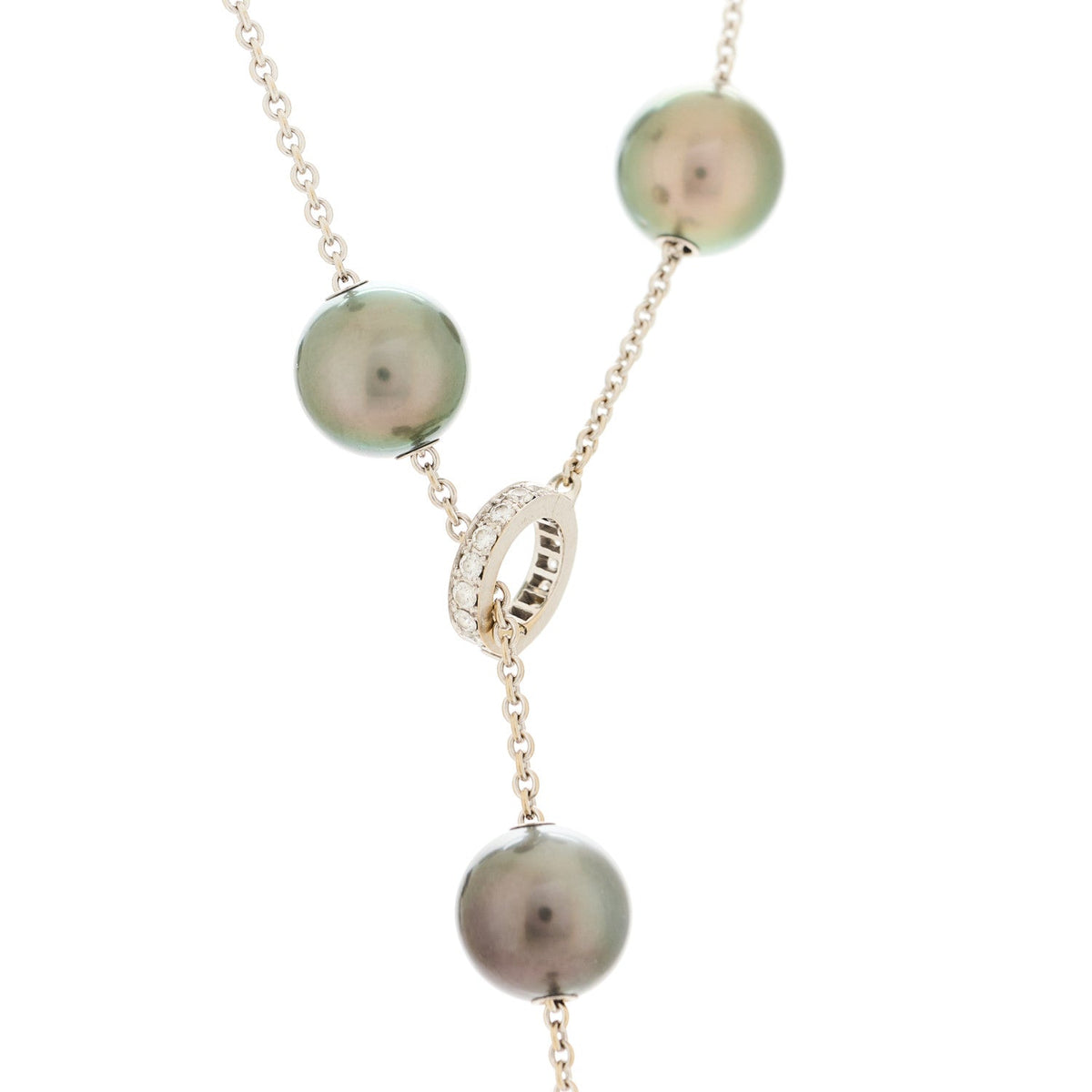 18K White Gold Diamond Black South Sea Pearl 10mm Pearls In Motion Necklace