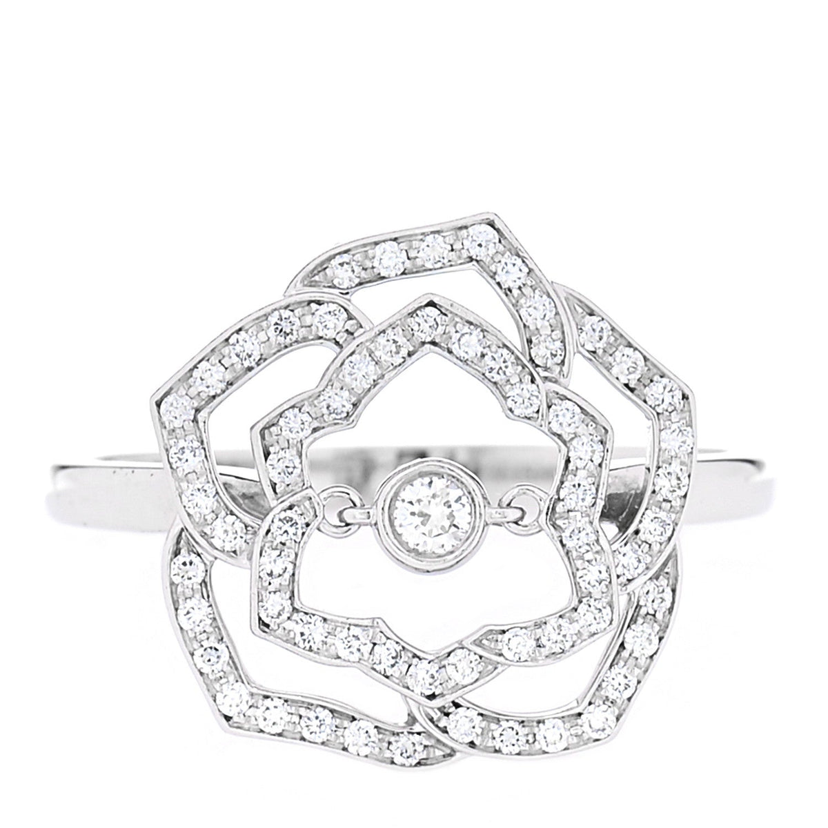 18K White Gold Diamond .24ct Rose Ring 55 7.25