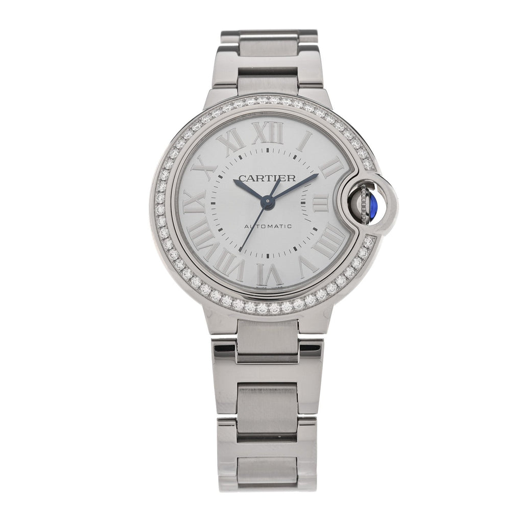 Stainless Steel Diamond Bezel 33mm Ballon Bleu De Cartier Automatic Watch Blue