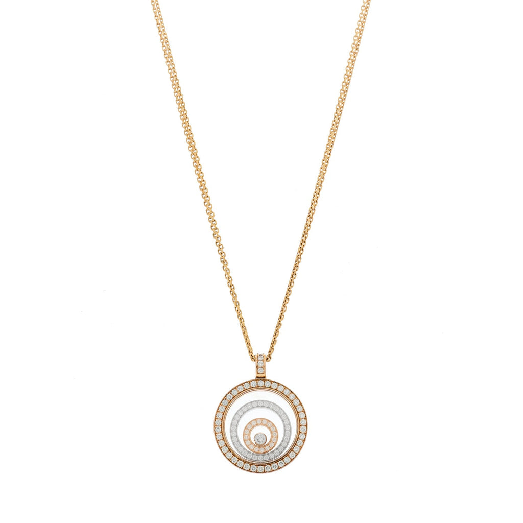 18K Rose White Gold Diamond Happy Spirit Three-Ring Pendant Necklace