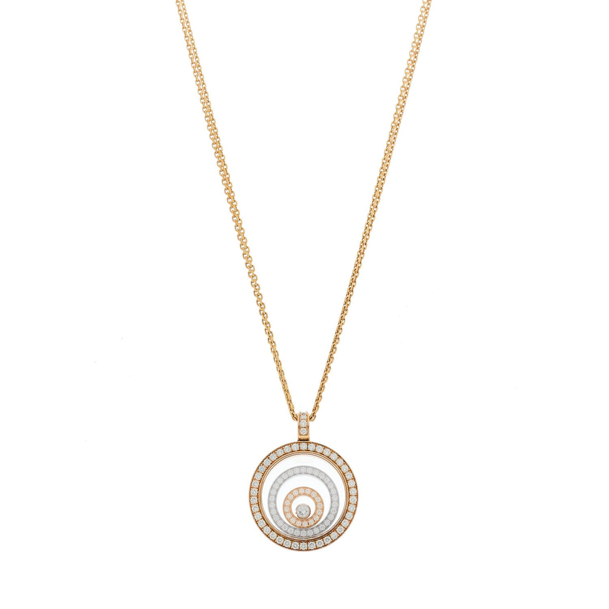 18K Rose White Gold Diamond Happy Spirit Three-Ring Pendant Necklace