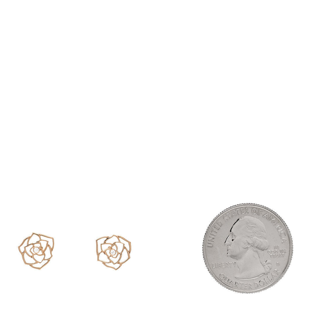 18K Rose Gold Diamond Open Rose Earrings