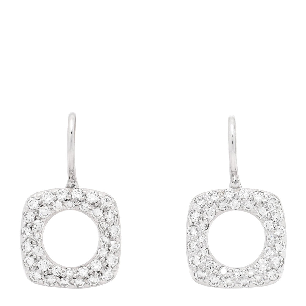 18K White Gold Diamond Cushion Drop Earrings