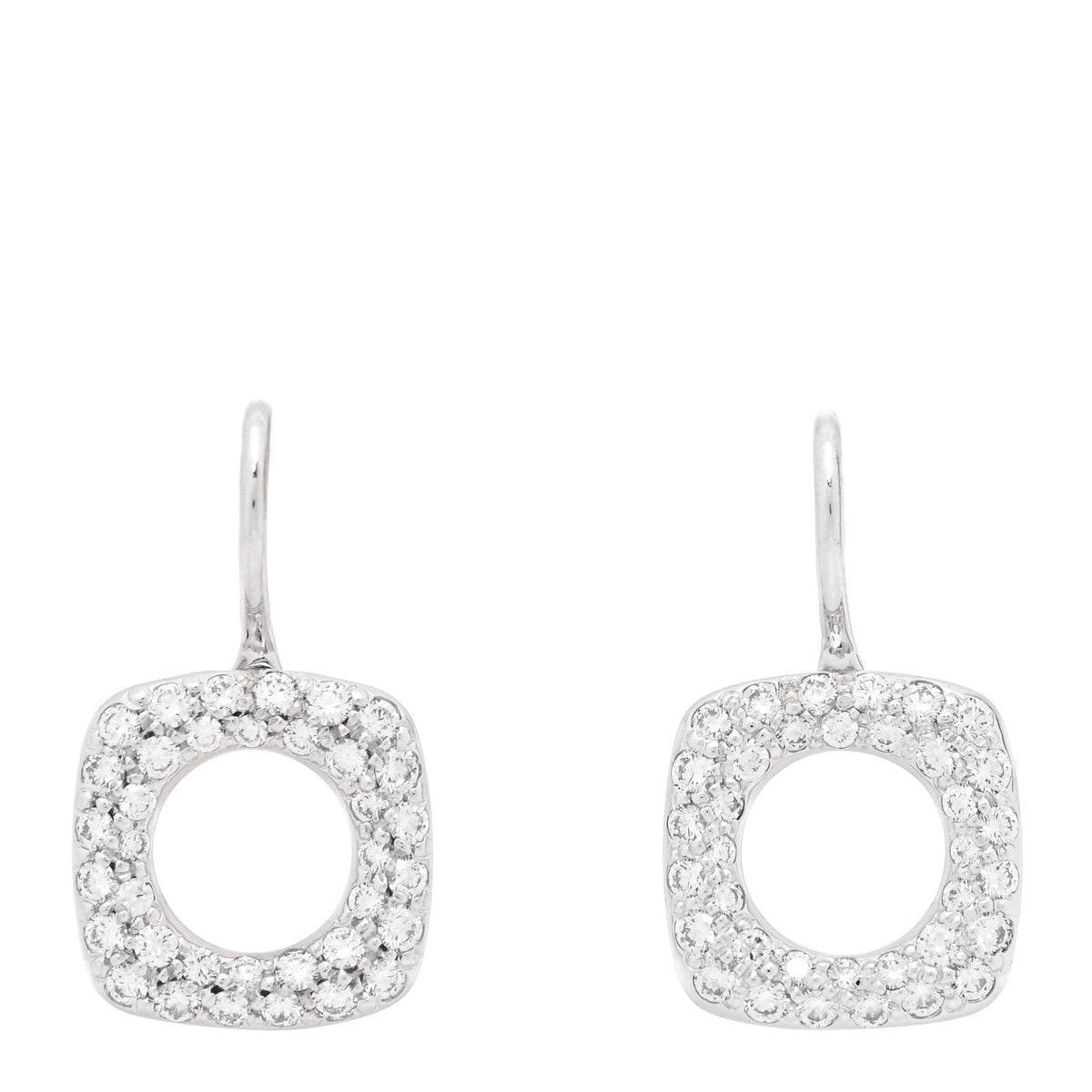 18K White Gold Diamond Cushion Drop Earrings