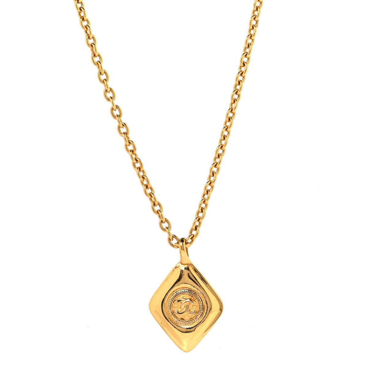 CC Chain Pendant Long Necklace Gold