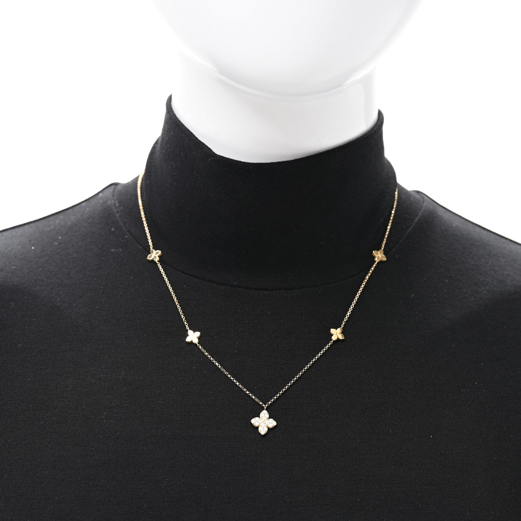 18K Yellow Gold Diamond Love in Verona Flower Five Station Flower Necklace