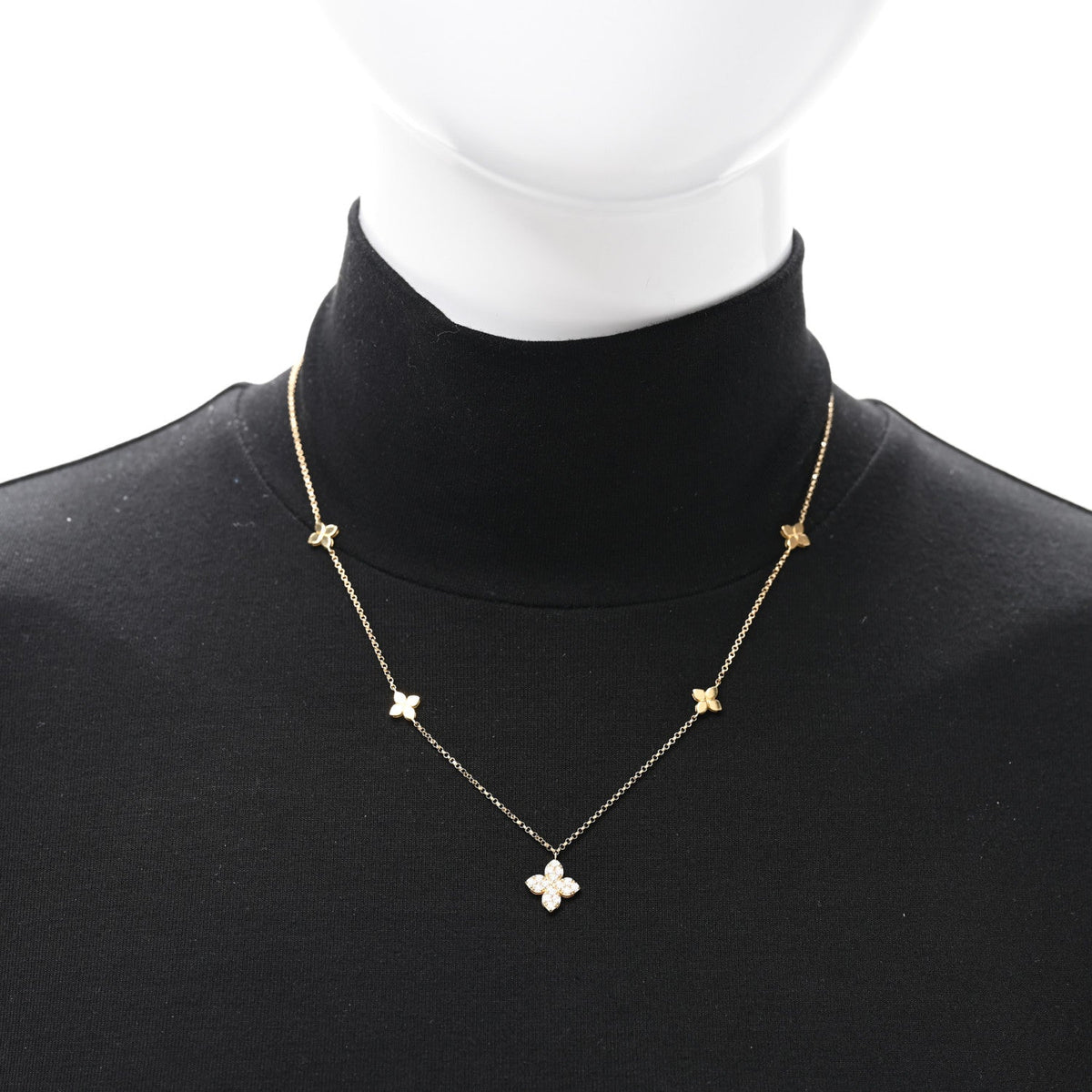 18K Yellow Gold Diamond Love in Verona Flower Five Station Flower Necklace