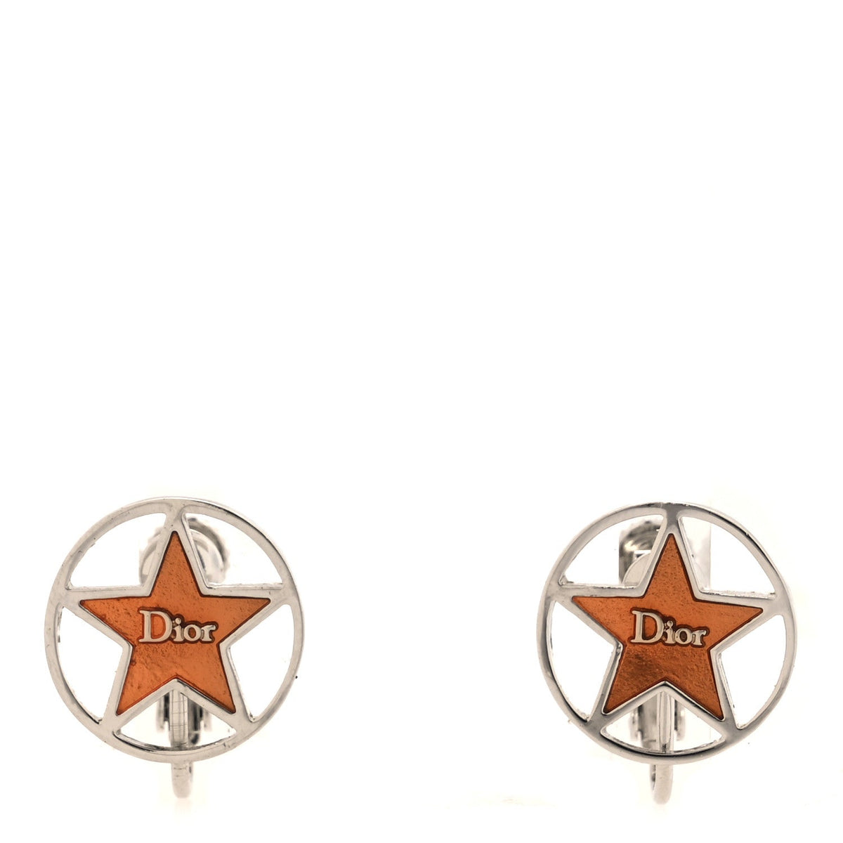 Metal Star Clip On Earrings Silver Orange