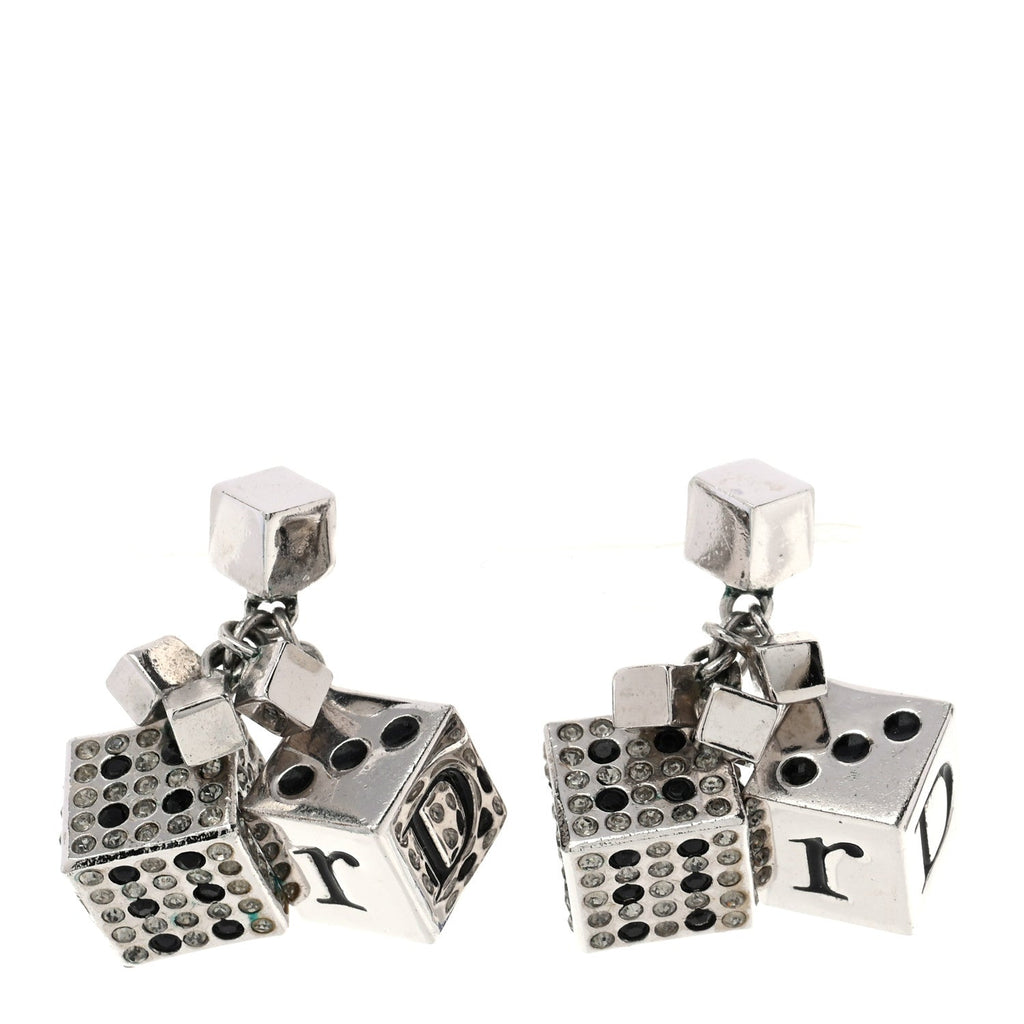 Crystal Star Dice Dangle Earrings Silver