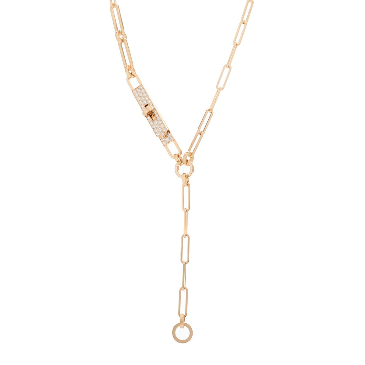 18K Rose Gold Diamond Pave PM Kelly Chaine Lariat Necklace SH