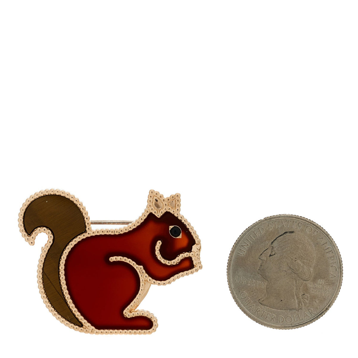 18K Rose Gold Carnelian Black Onyx Tiger Eye Lucky Animals Squirrel Brooch