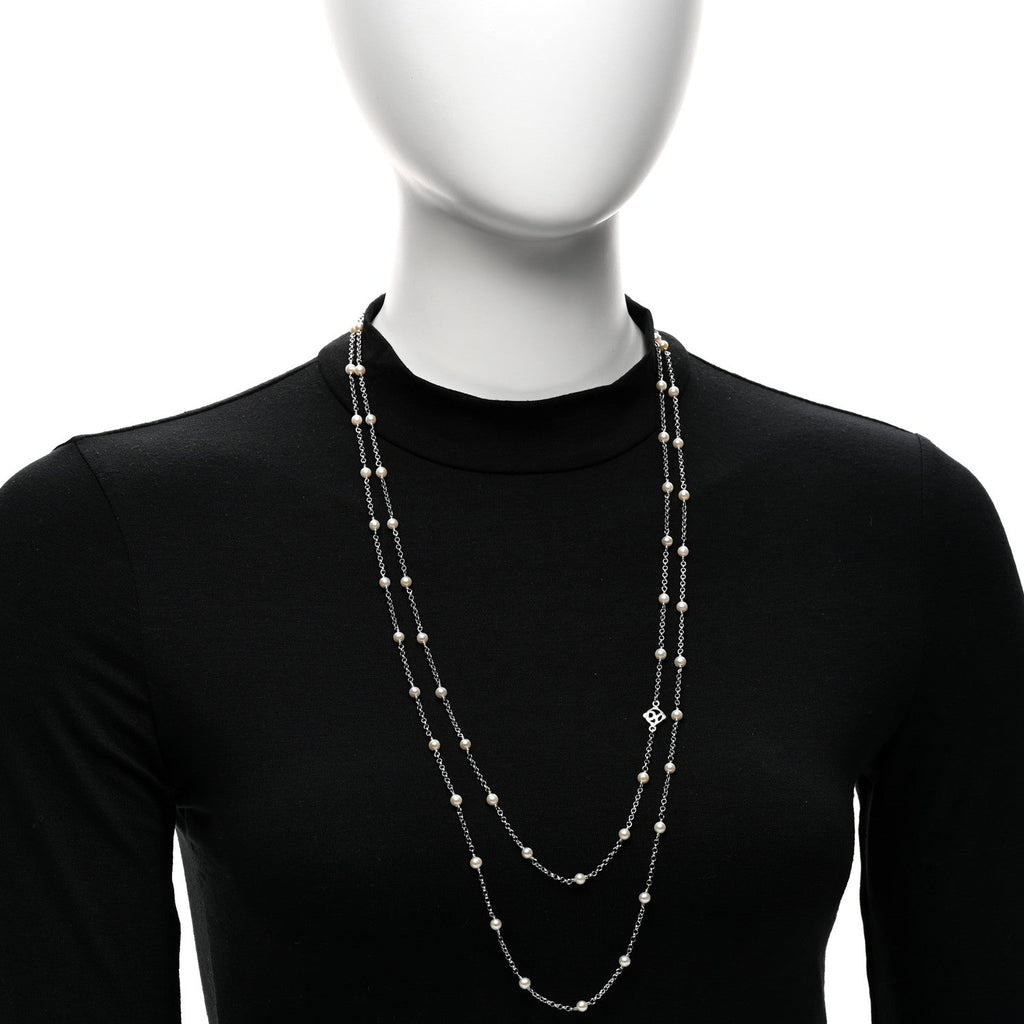 Sterling Silver Freshwater Cultured Pearl Station Long Necklace