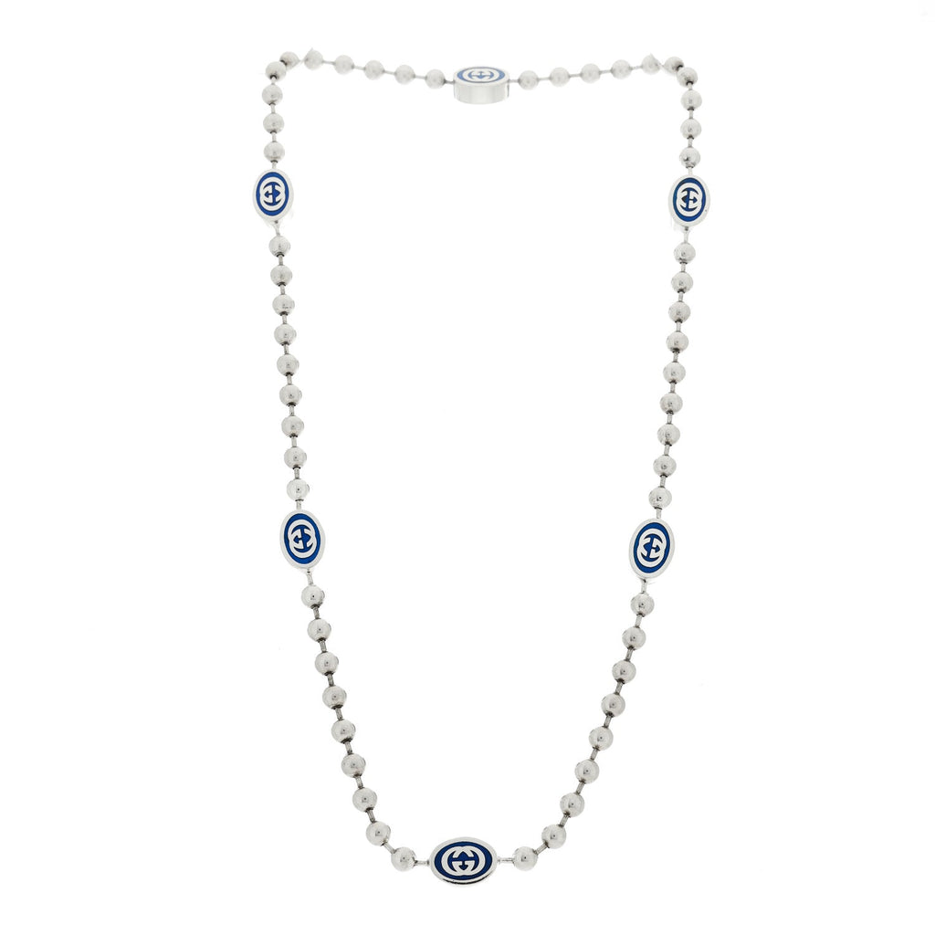 Sterling Silver Enamel Thin Interlocking G Necklace Blue