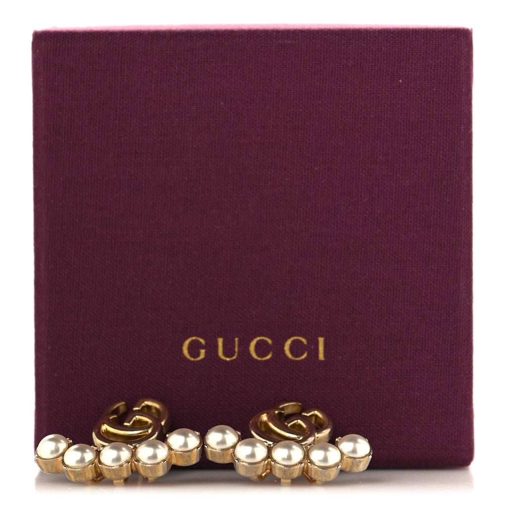 Metal Pearl Double G Drop Earrings Gold