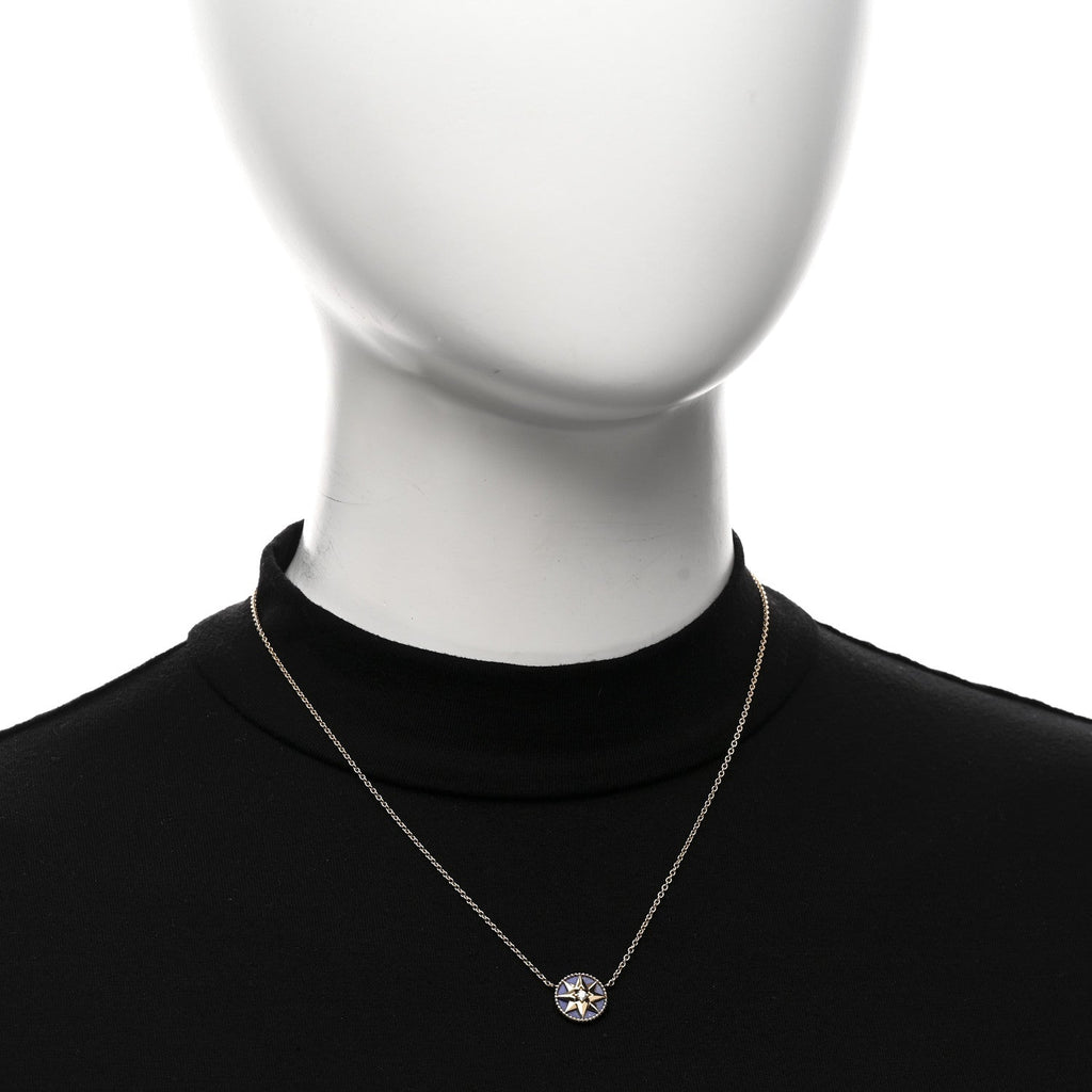 18K Yellow Gold Diamond Lapis Lazuli Rose Des Vents Necklace