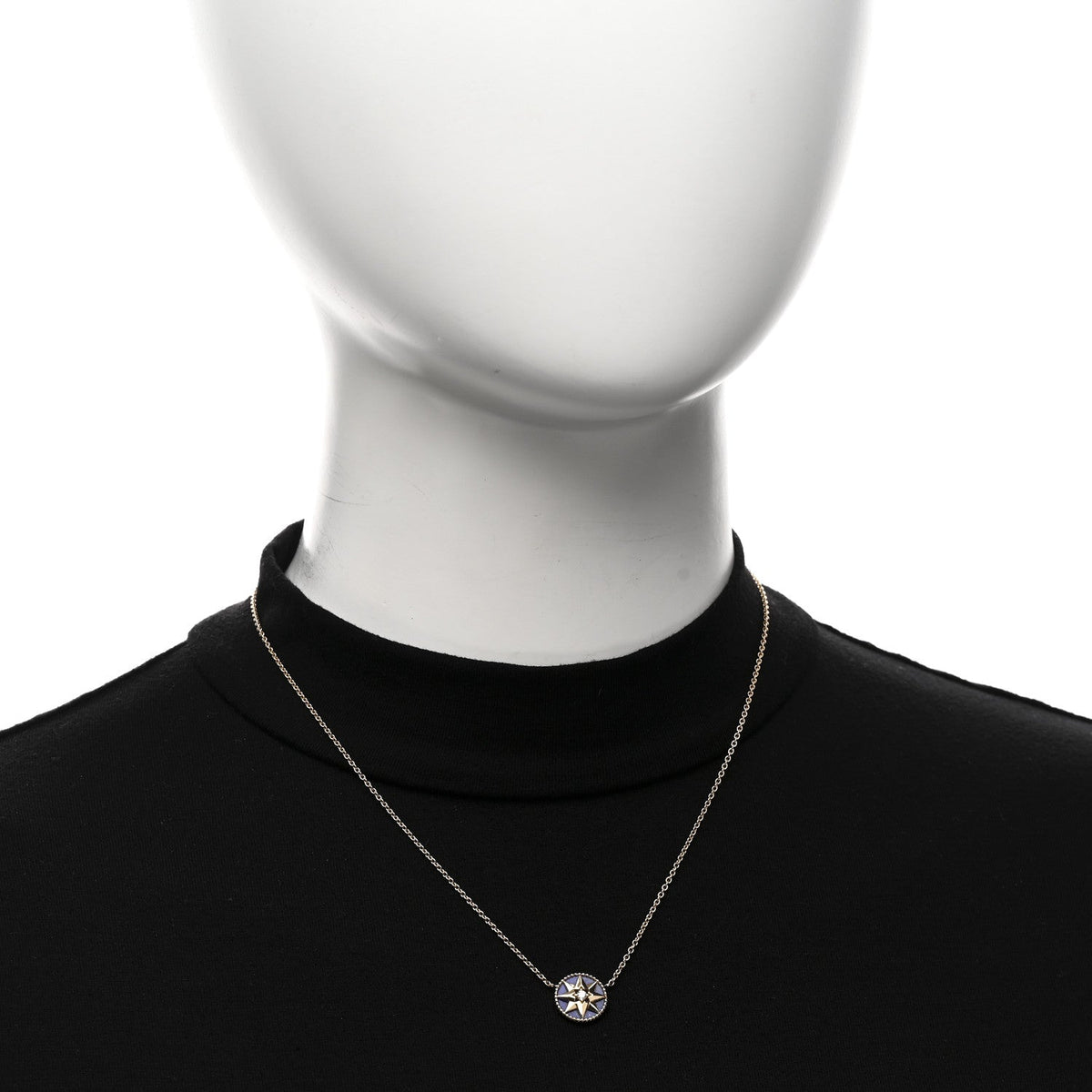 18K Yellow Gold Diamond Lapis Lazuli Rose Des Vents Necklace