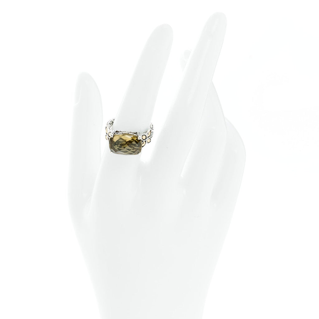 Sterling Silver 18K Yellow Gold Olive Quartz Batu Kawung Ring 54 7