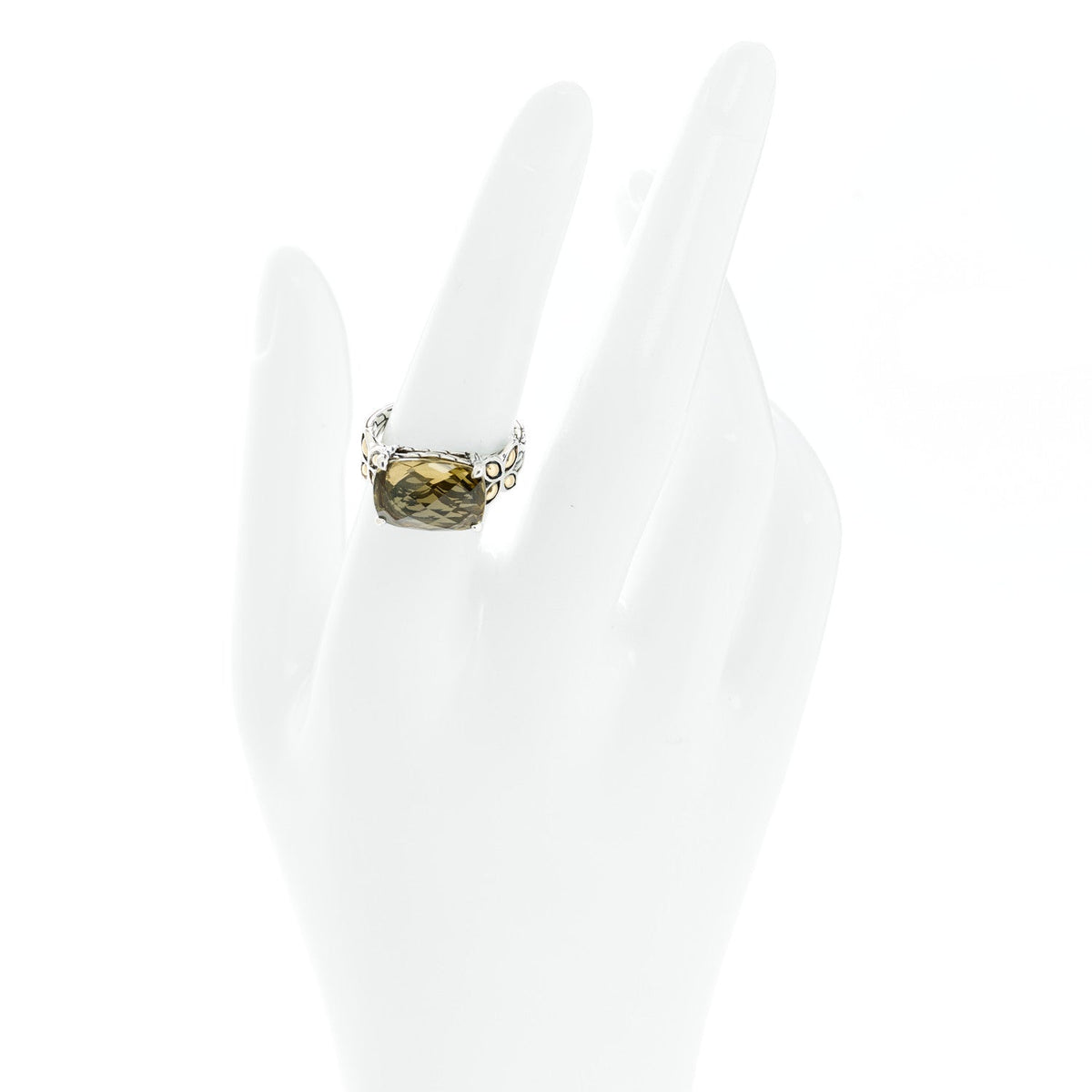 Sterling Silver 18K Yellow Gold Olive Quartz Batu Kawung Ring 54 7