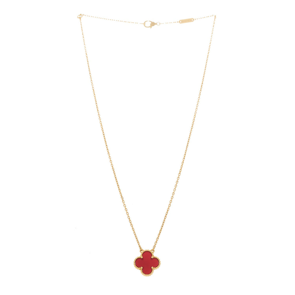 18K Yellow Gold Carnelian Vintage Alhambra Pendant Necklace