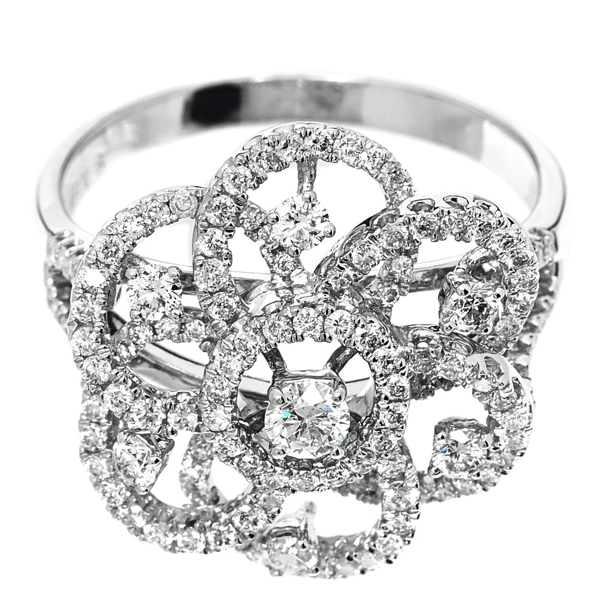 18K White Gold Diamond 1.24ctw Flower Ring 59 8.75