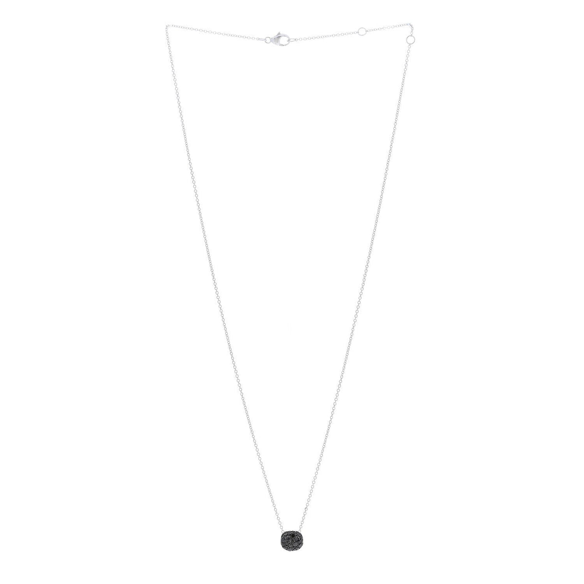 18K White Gold Black Diamond Cushion Pendant Necklace