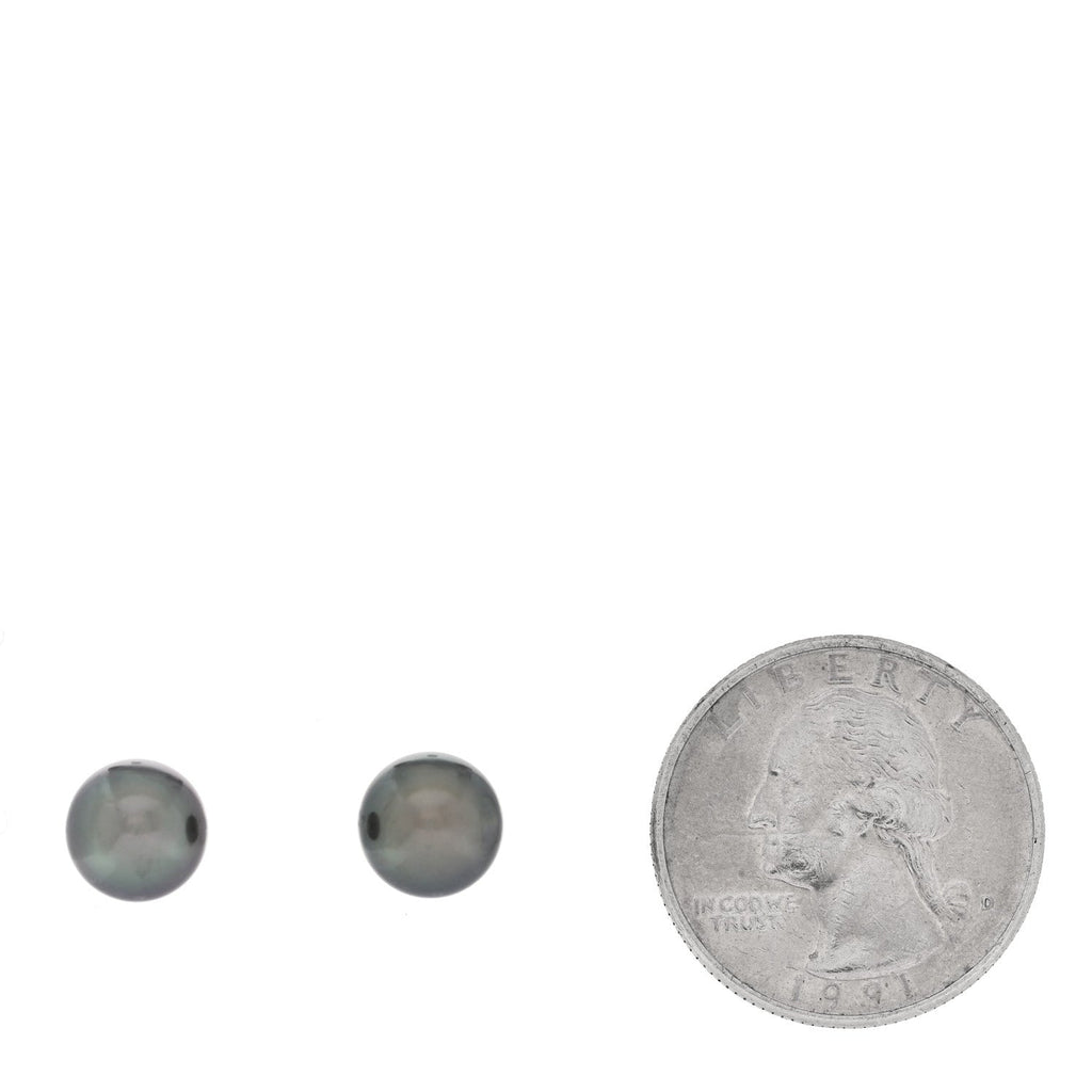 18K White Gold Black South Sea Cultured Pearl 8.5-9mm Stud Earrings