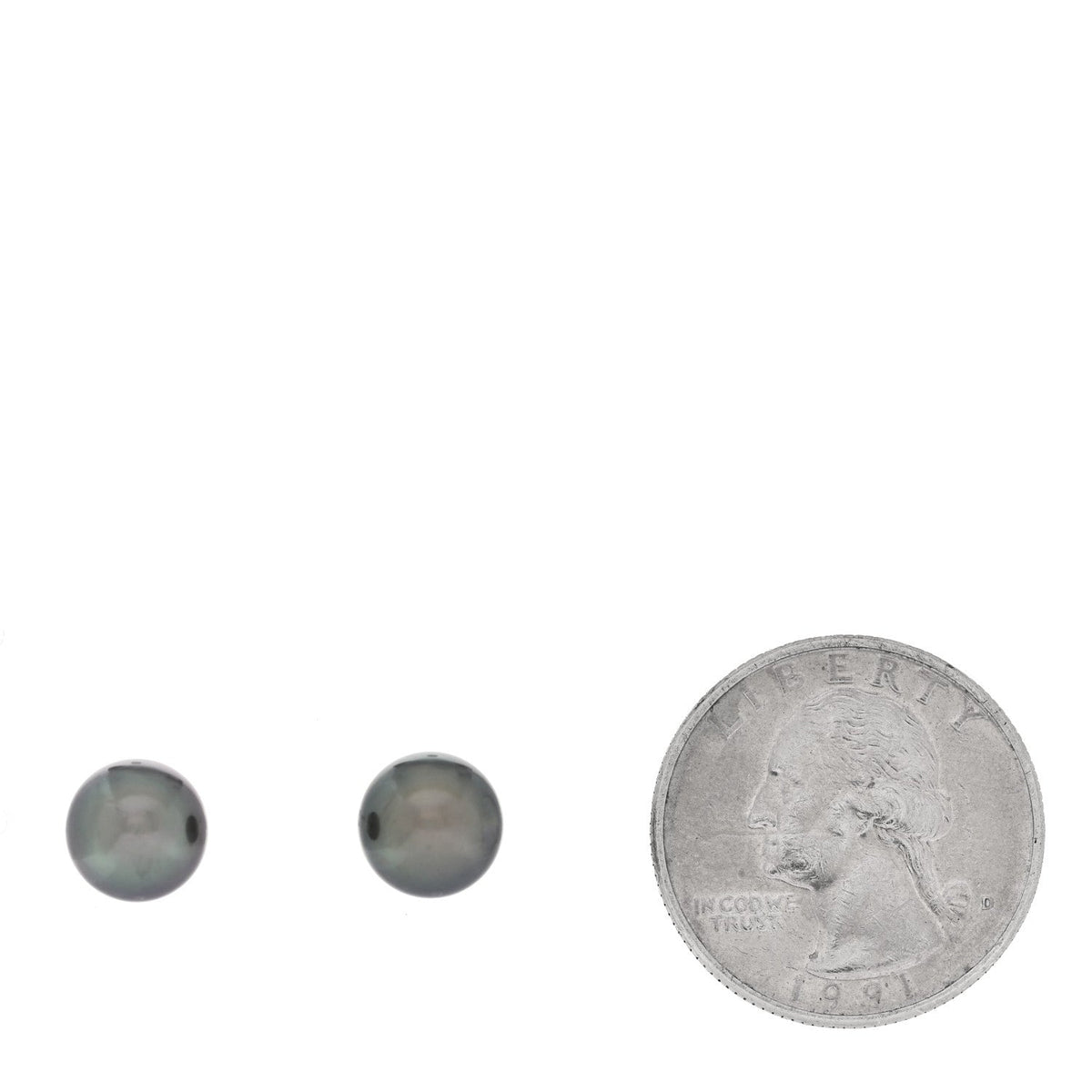 18K White Gold Black South Sea Cultured Pearl 8.5-9mm Stud Earrings