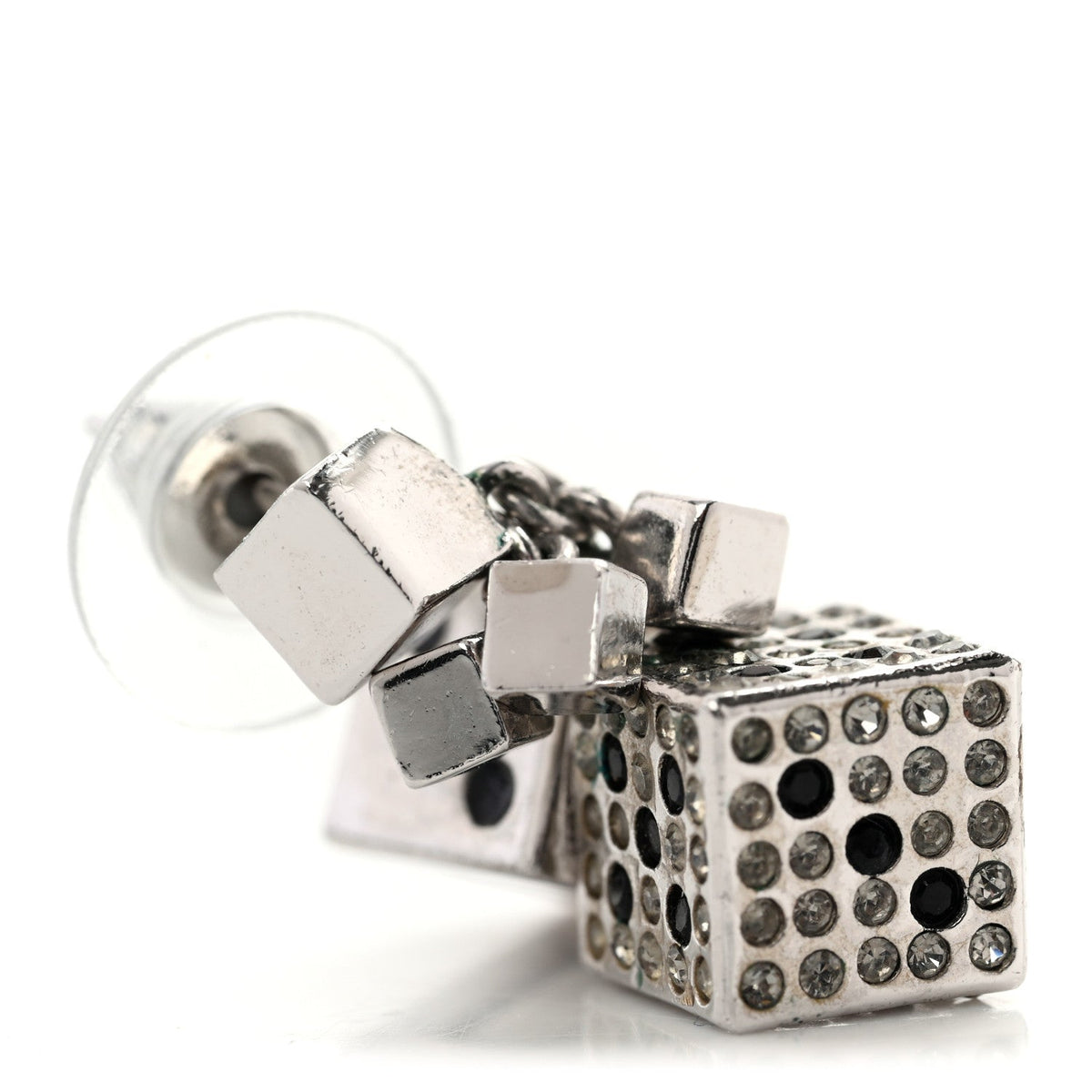 Crystal Star Dice Dangle Earrings Silver