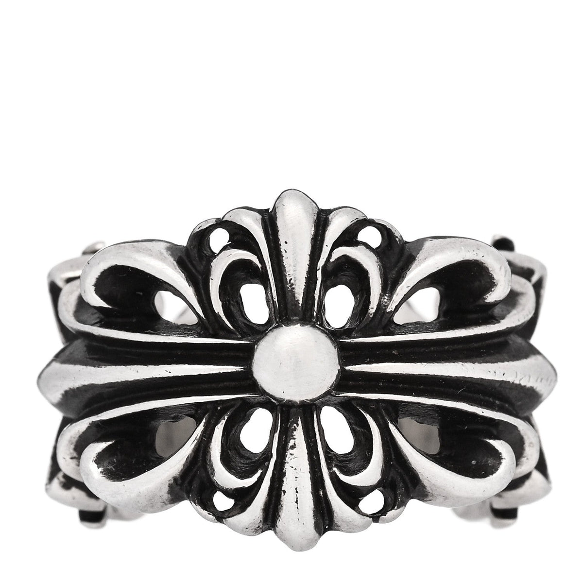 Sterling Silver Double Floral Cross Ring 54 7