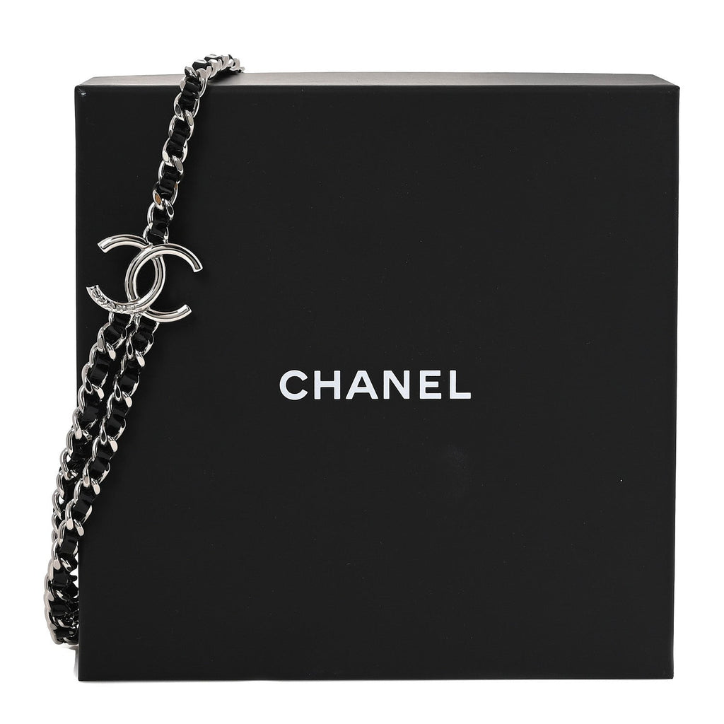 Metal Patent CC Double Chain Choker Black Silver
