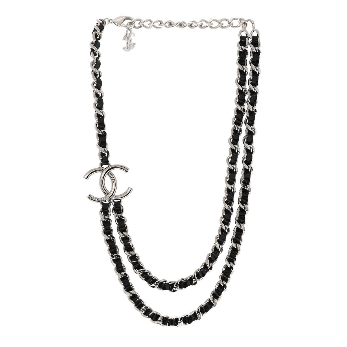 Metal Patent CC Double Chain Choker Black Silver