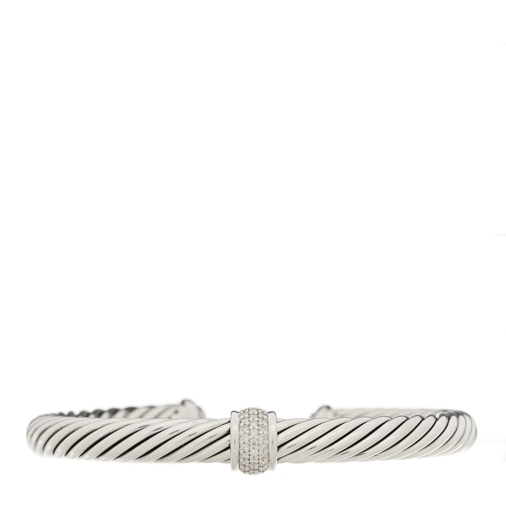 Sterling Silver Diamond 7mm Cable Classics Station Bracelet