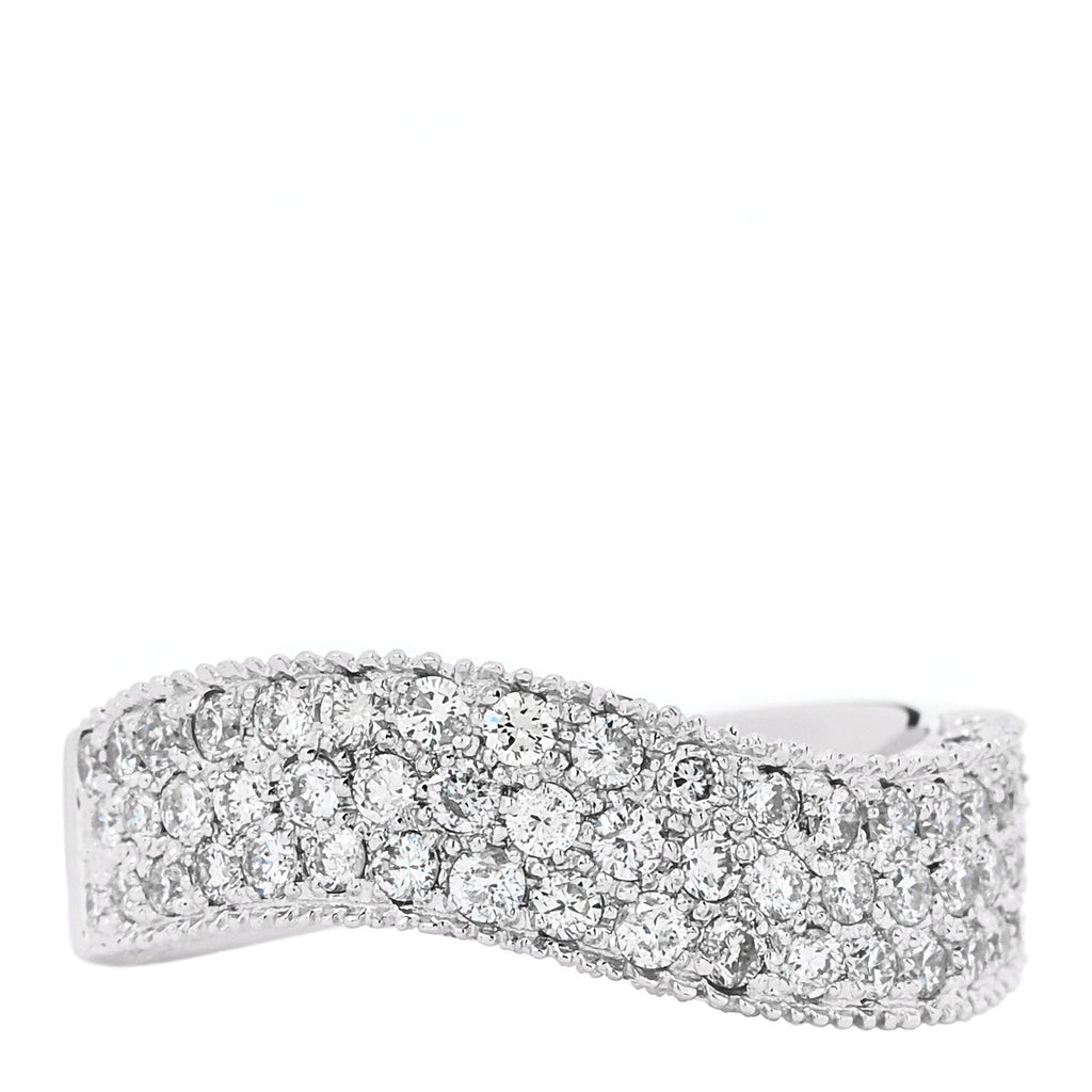 18K White Gold Diamond 1.21ctw Paved Curved Ring 54 6.75