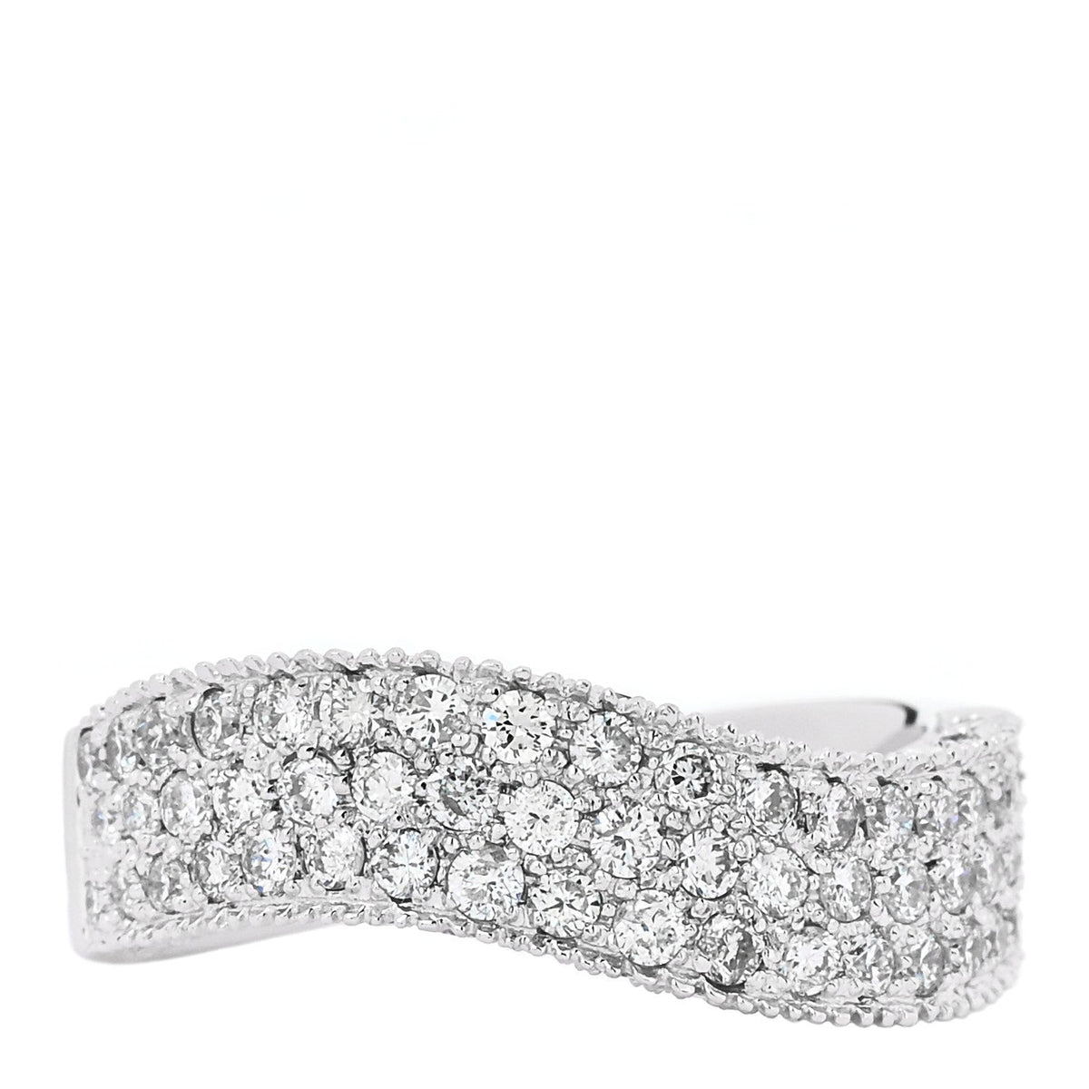 18K White Gold Diamond 1.21ctw Paved Curved Ring 54 6.75