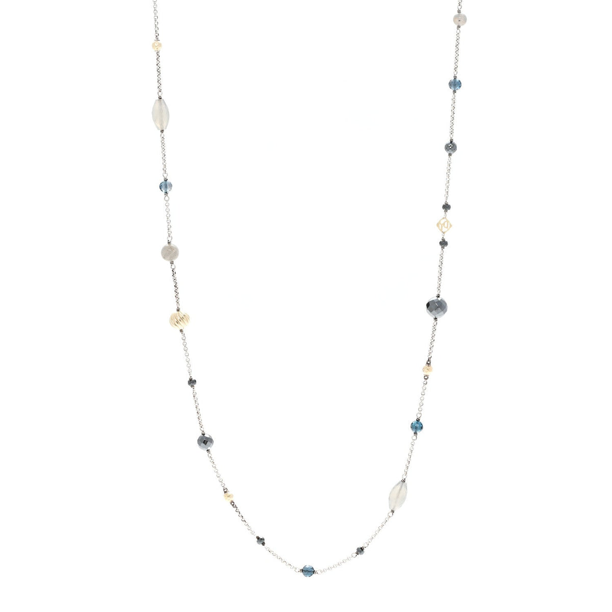 Sterling Silver 18K Yellow Gold Labradorite Hematine Blue Topaz Elements Chain Necklace