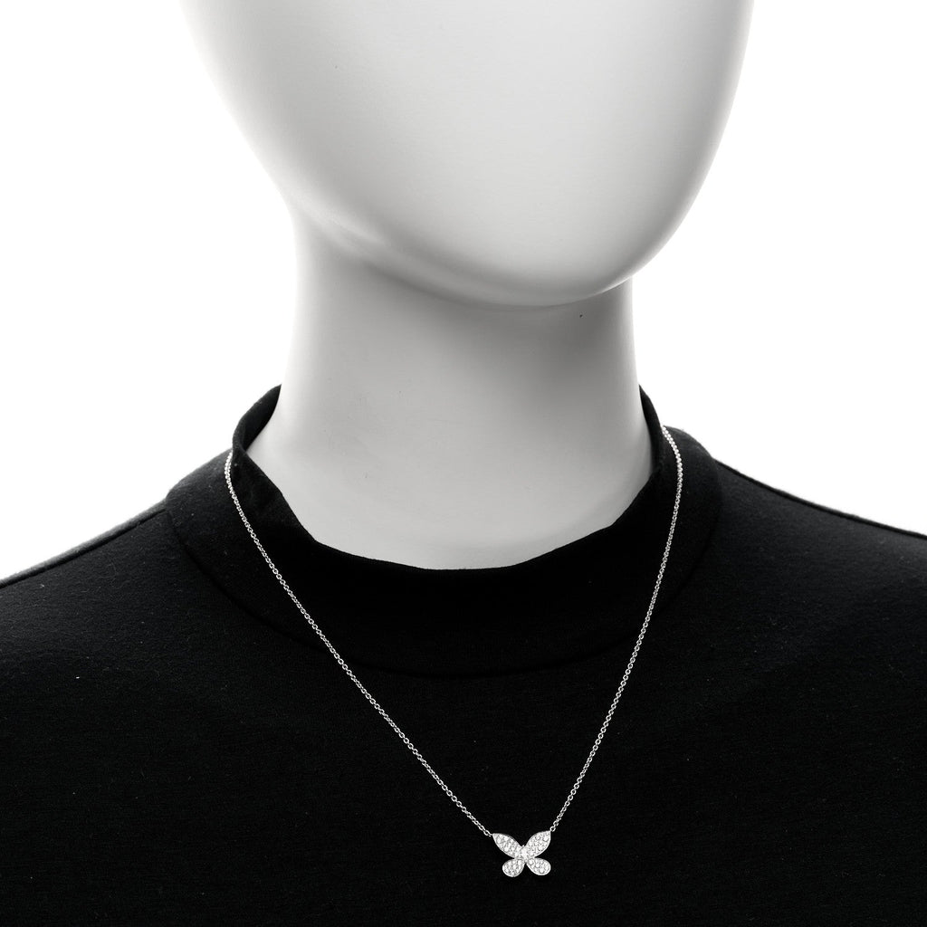 18K White Gold Small Diamond Butterfly Pendant Pave Necklace