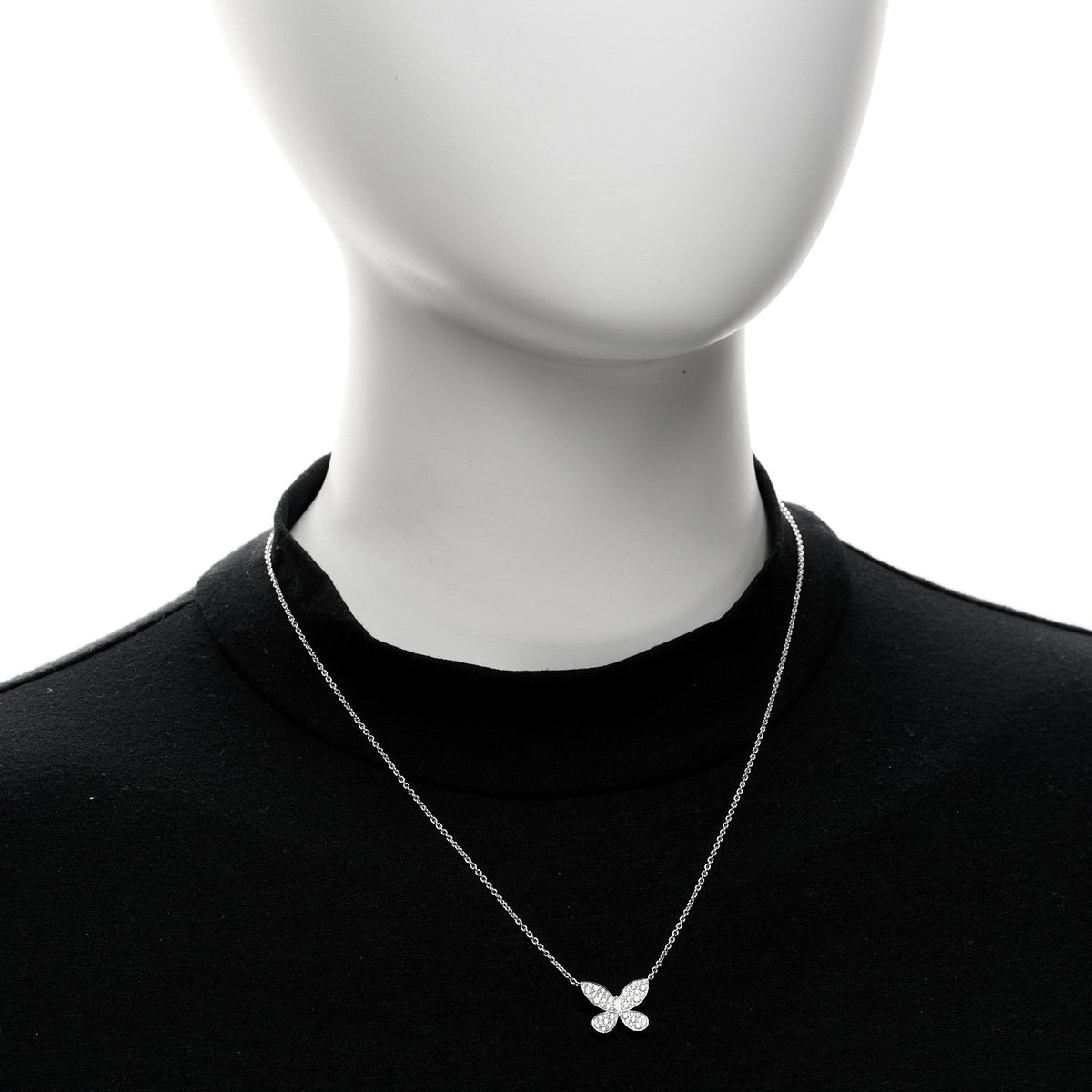 18K White Gold Small Diamond Butterfly Pendant Pave Necklace