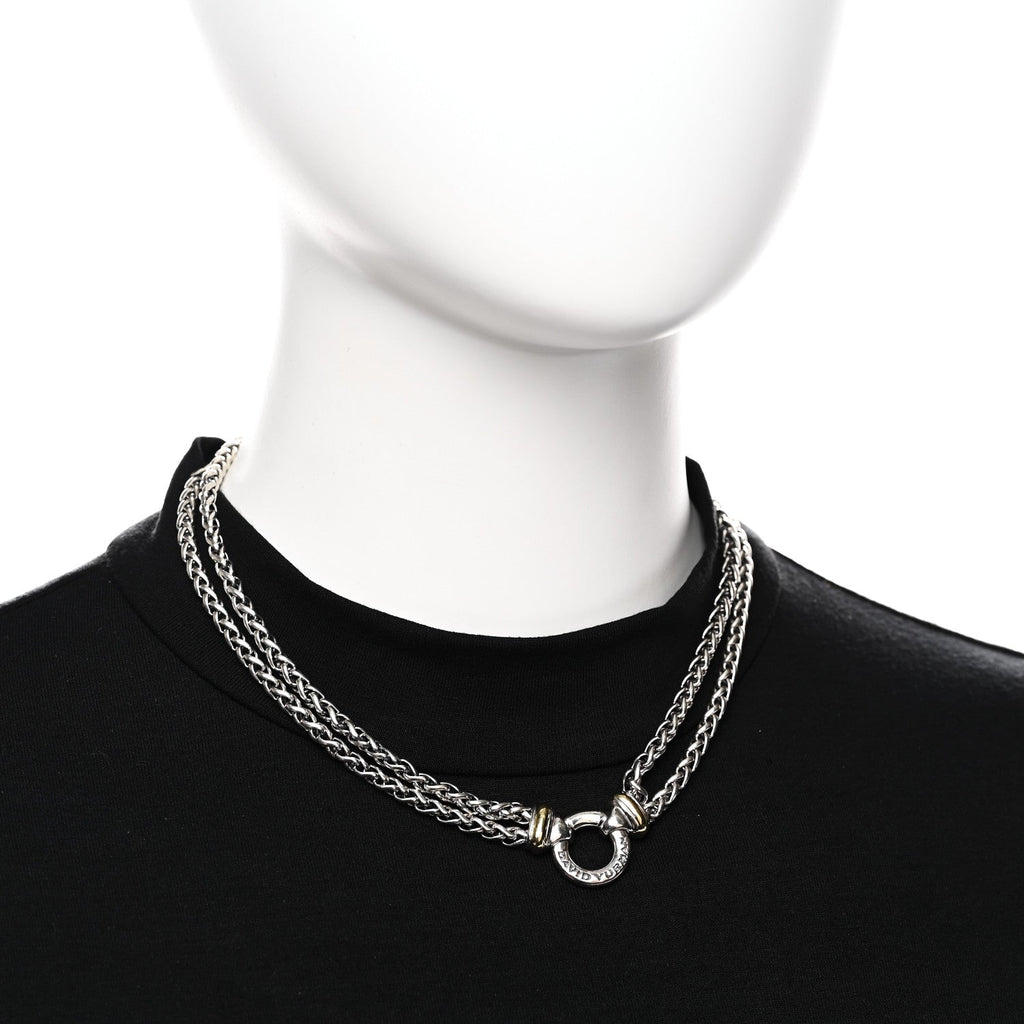 Sterling Silver 18K Yellow Gold 8mm Double Wheat Chain Necklace