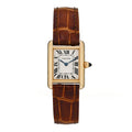 18K Yellow Gold Alligator 22mm Tank Louis Quartz Watch Brown