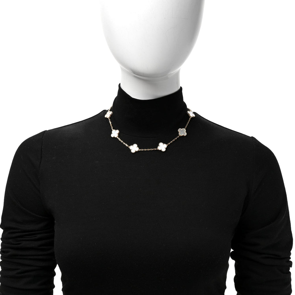 18K Yellow Gold Mother of Pearl 10 Motifs Vintage Alhambra Necklace