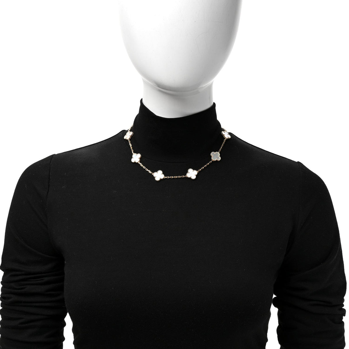 18K Yellow Gold Mother of Pearl 10 Motifs Vintage Alhambra Necklace